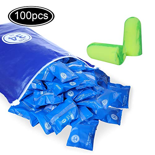 Soft Foam Earplugs,100Pair 34db Highest NRR,Hearing Protection for Sleeping Reduce Noise Quiet Please Ear Care and Comfortable, Snoring, Work, Travel,Loud Events,Shooting,Studying Green (100)
