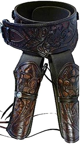 Modestone 22 Cal Western Leather Double Holster Gun Belt Rig Revolver Brown
