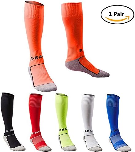 Kids Long Soccer Socks Sports Team Tube Compression Stockings Knee High Football Socks (Orange)