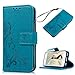 iPhone SE Case, iPhone 5S Wallet Case, iPhone 5 Case for Women,Mavis's Diary Elegant Blue Wallet Flip Case Embossed Clover PU Leather with Card Holders Wrist Strap [ Stand Feature ] for iPhone SE/5S/5