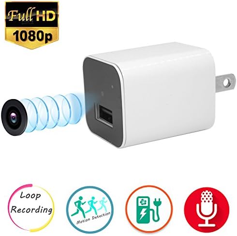 Mini Hidden Video Camera,Esrover 1080P USB Wall Charger Nanny Cam with Motion Detection and Loop Recording (White)(Not included SD card)
