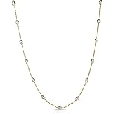 Savlano 18K Gold Plated Over 925 Sterling Silver Station Oval Moon Bead Necklace Chain For Women. Silver, Gold, Rose Gold - Made in Italy Comes With a Gift Box
