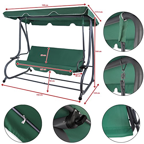 Montafox 4-Sitzer Hollywoodschaukel mit Liegefunktion belastbar bis 280 kg Gartenschaukel Gartenliege inkl. Sonnendach, Farbe:Galapagosgrün – Bild 6