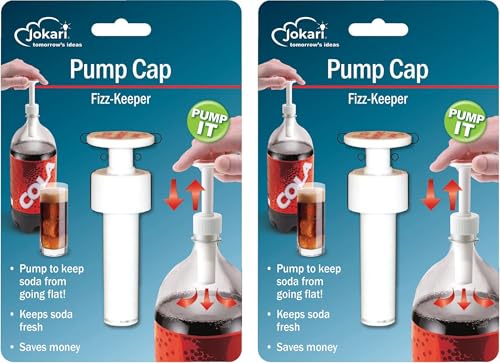 Jokari Fizz Keeper Pump Cap for 2 Liter Soda Bottles 2 Pack Pressurizing Carbonation Saver for Soft Drinks Reusable Cap Keeps Soda Fizzy Dishwasher Safe for 1 to 2 Liter Bottles