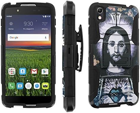 [Cricket] Alcatel [Idol 4] [5.2" Screen] Combat Armor Case [Skinguardz] [Black/Black] Heavy Duty [Kick Stand + Holster] - [Jesus Christ] for Alcatel one touch Idol 4 [Nitro 4/ 49]