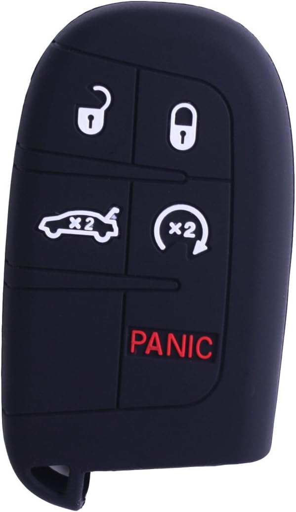 XUHANG Sillicone key fob Skin key Cover Remote Case Protector Shell for Jeep Grand Cherokee 300 Dodge Durango Charger Challenger Journey smart remote 5 button black