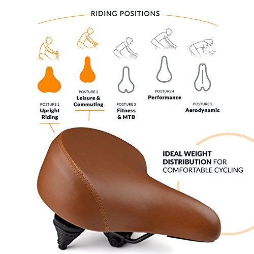 Beach Cruiser Bike Seat - Extra Wide Bicycle Saddle [Stylish and Soft] Replacement Bike Saddle for Women and Men (Vintage Brown) - Thumbnail 5