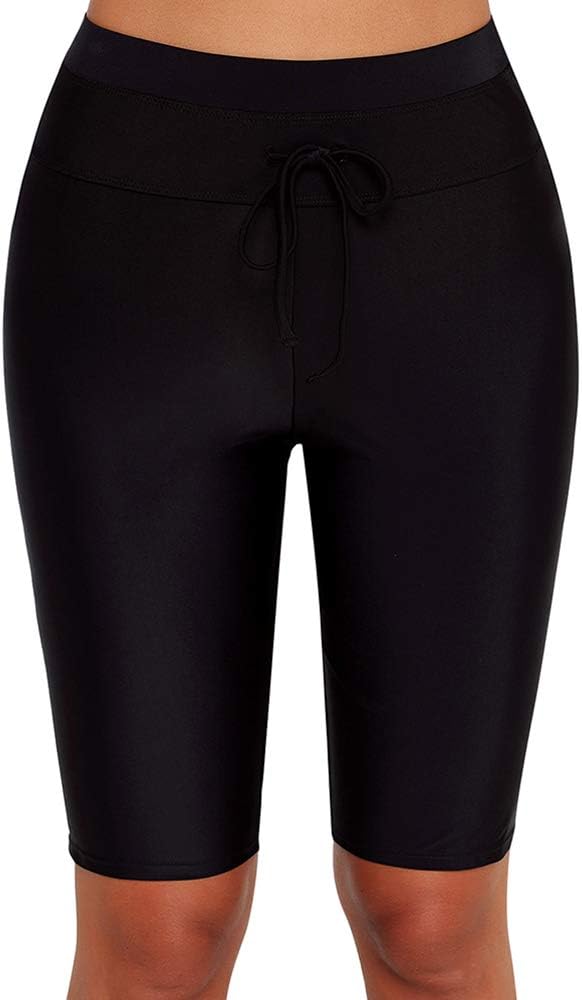 Women Swim Bottom High Stretchy Adjustable Side Drawstring Tie Rashguard Pants Boardshort Carpis Swim Leggings