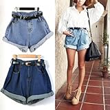 Lady Women Retro Girl High Waisted Oversize Crimping Boyfriend Jeans Shorts Pant