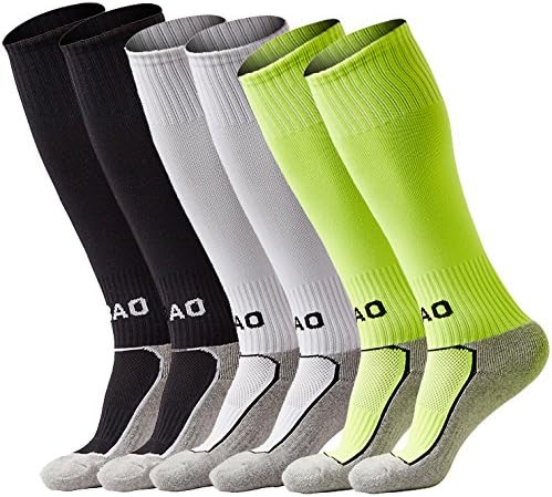 Boys/Girls Outfits Compression Long Sport Knee High Football &amp; Soccer Socks Pack (Kids/Youth Gifts) 3 Pair Black&amp;White&amp;Green