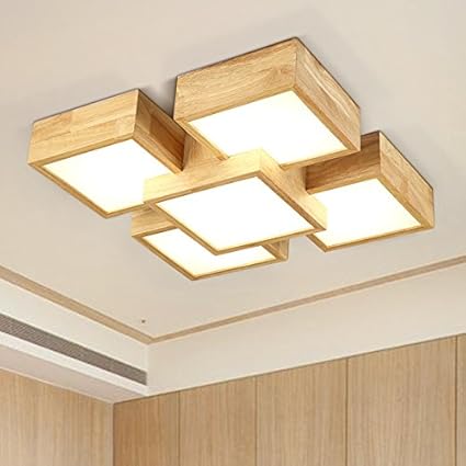 Damjic Salón Cuadrado De Madera Maciza De Estilo Japonés Lámpara De