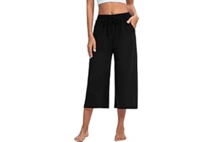 ASIMOON Womens Capri Yoga Pants Wide Leg Drawstring Lounge Pants Loose Comfy Workout Capris Sweatpants with Pockets