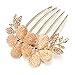 Charm Fashion Lady Girl Flower Pattern Alloy Rhinestone Barrette Hair Clip Comb Champagne