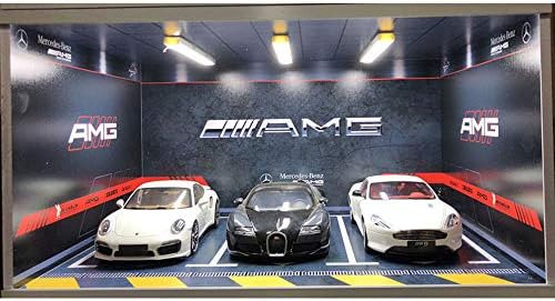 1/18 Collectible Dioramas Display Stands Cases Three Parking Spaces LED Lamp Plate with USB Connection for Diecast Model Vehicle (Benz)