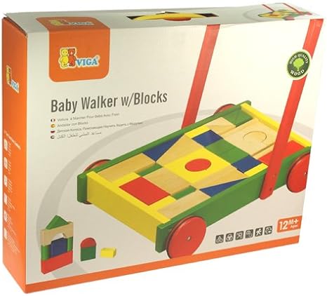 wooden baby walker with block set