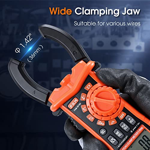 FKM Clamp Meter, Multimeter T-RMS 6000 Counts, AC/DC Current and Voltage Tester Auto-ranging, Measure Current Voltage Temperature Capacitance Resistance Diodes Continuity Duty-Cycle, Backlight & LED