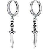 Sword Earrings 925 Sterling Silver Gothic Punk Sword Hoop Dangle Earrings Jewelry Gift for Men Women