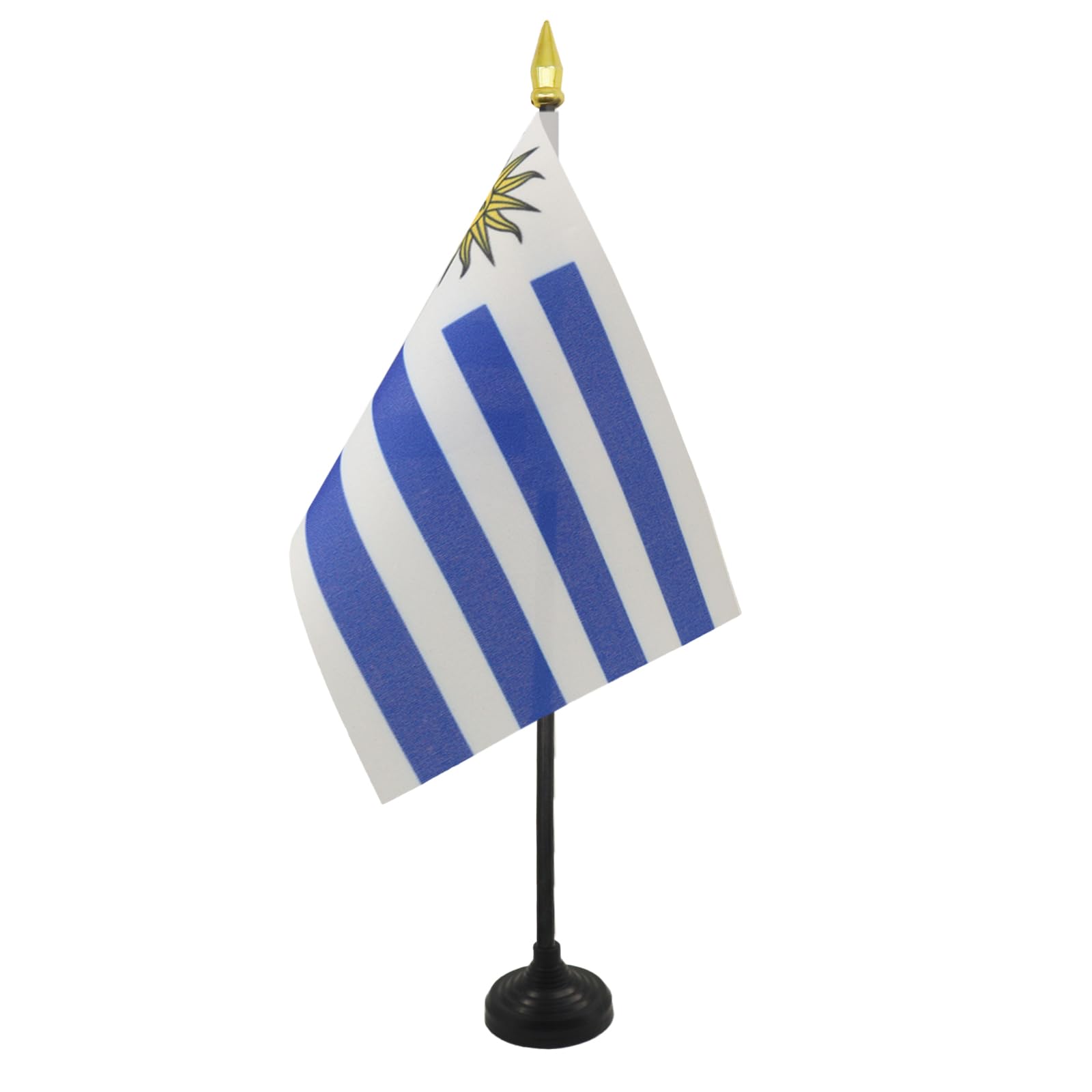 AZ FLAG - Uruguay Table Flag 4'' x 6'' - Uruguayan Mini Desk Flag 100% Polyester 15 x 10 cm - Office Mini Banner with 10'' Pole - Golden Spear