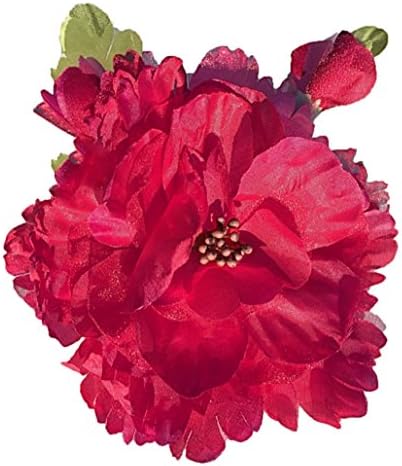 Cuteque International Organza and Silk Peony with 2 Rosebuds Attached (Pack of 3), 4", Red
