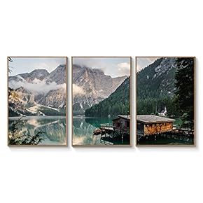 Floating Framed Canvas Wall Art for Living Room, Bedroom Landscape Gorge Mountain River Grassland Canvas Prints for Home Decoration Ready to Hang - 16"x24"x3 Panels