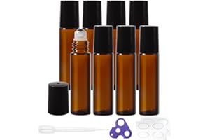 StellaCare Roller Bottles for Essential Oils,10ml Empty Glass Perfume Bottle with Stainless Steel Roller Balls, Opener,Droppers,Labels,8 pack Roll on Bottles