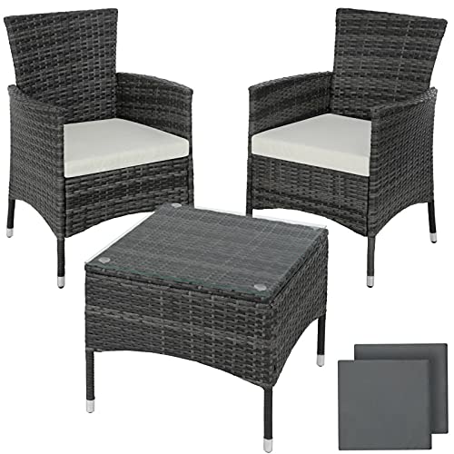 Yeer Stahl Poly Rattan Sitzgruppe Rattanmöbel Gartenset Gartenmöbel Essgruppe grau