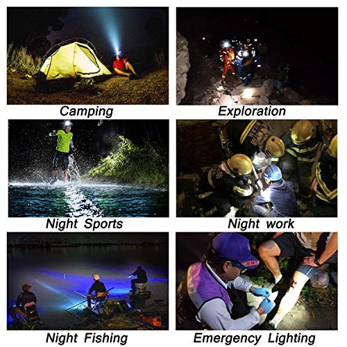Headlamp, High Lumen Ultra Bright 8LED Headlight Flashlight with White Red Lights, USB Rechargeable Head Lamp with 2 Batteries, 8 Modes for Outdoor Camping Cycling Running Fishing - Thumbnail 6