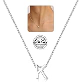 Turandoss S925 Sterling Silver Initial Necklaces for Women - Dainty Silver Letter Pendant Waterproof Silver Initial Necklace Hypoallergenic Jewelry Gifts for Women Girls