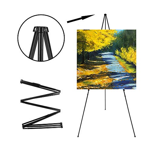 63'' Tall Display Easel, Folding Instant Poster Easel, Black Steel Metal Telescoping Art Easel for Display Show, Easy Assembly (1Pack) - Thumbnail 4