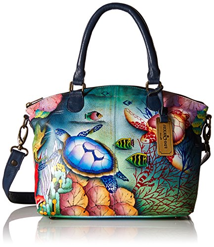 Anuschka Hand-Painted Leather Medium Convertible Satchel | Top Handle Shoulder Bag/Purse | Ocean Treasures