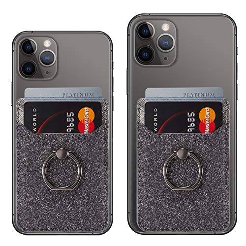 Card Holder for Back of Phone,RFID Blocking Ring Pocket Wallet Stick on Cell Phone Credit for iPhone/Most Smartphones(Black)
