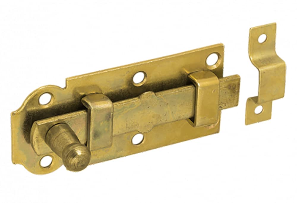 160mm x 55mm Flat Straight Heavy Duty Yellow Galvanised Steel Closing Door Bolt Lock Latch Barrel Sliding Latch Lock for Shed Doors, Gates, Outhouse Doors, Bathroom W (Pack of 2)