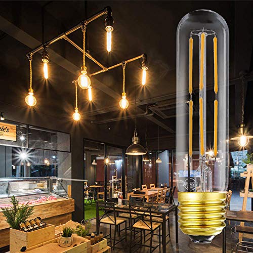 LEOOLS T10 Led Bulb, 6W Dimmable Led Tubular Bulbs, 60 Watt Incandescent Bulb Equivalent, 2700K Warm White,600LM, Clear Glass, E26 Base Lamp Bulb, for Cabinet Display Cabinet etc,6 Pack.
