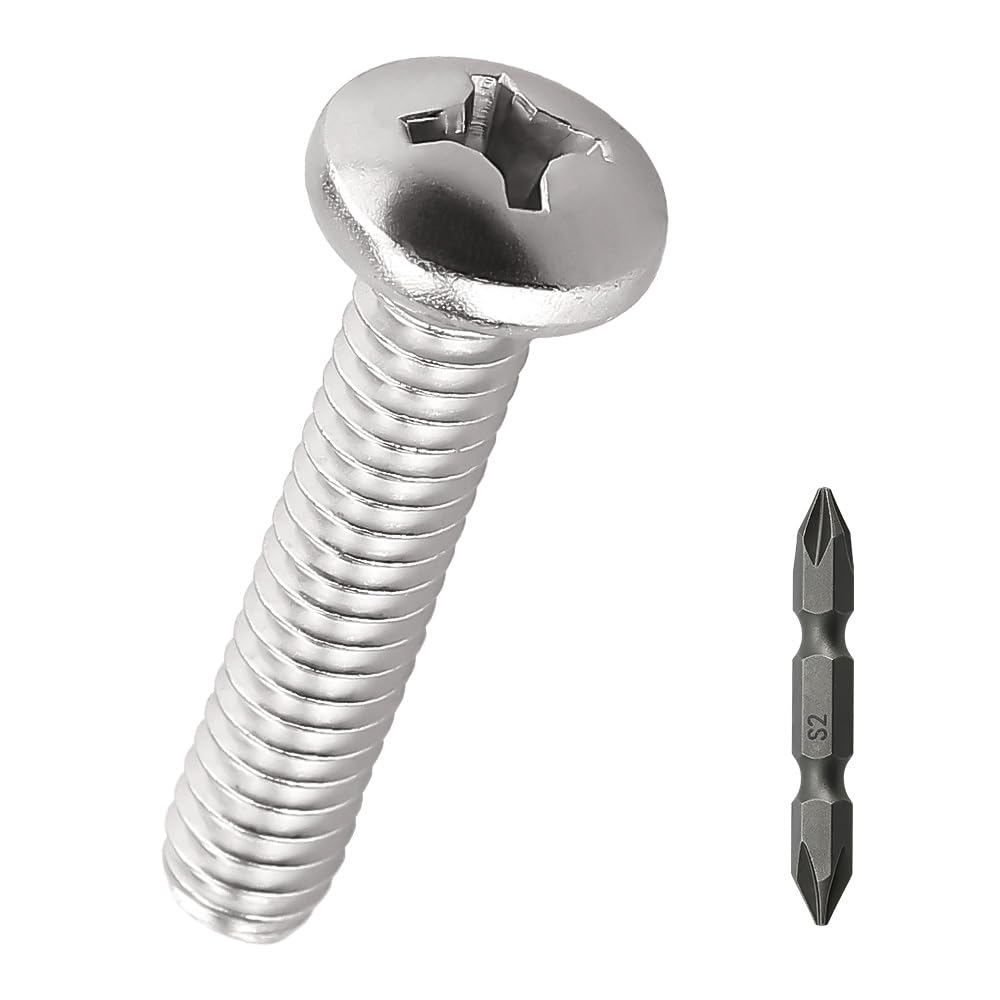 View 1 of #10-32 x 1-1/4" Stainless Pan Head Machine Screws 50 Pcs, 18-8 (304) Stainless Steel Phillips Drive Pan Head, Full Thread, Bright Finish, No Coating, Fayeploo (with Double End Screwdriver Bit)