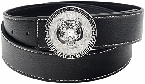 QHA Mens Designer Stitched Leather Tiger Belt Buckle Luxury Casual Waist Gift