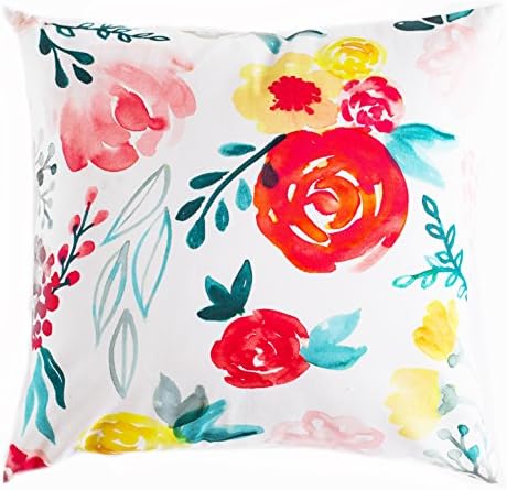 White Floral Throw Pillow Cushion Cover by Cavaresq | Instantly Refresh Any Setting with our Fashionably Trendy, Colorful, Modern, Watercolor Designs | 100% Cotton | 18 x 18 inches | 45 x 45 cm
