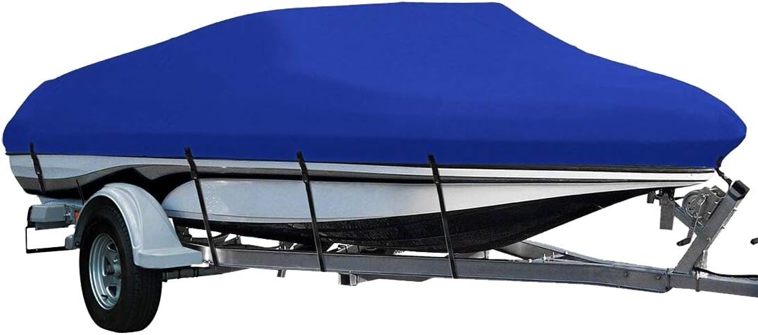 LEADALLWAY Heavy Duty 210D Polyester Cover Marine Grade Trailerable Boat Cover,Fits V-Hull Tri-Hull Runabouts and Bass Boats,Blue