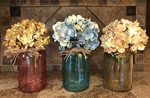 Canning Quart JAR ONLY ~ Clear Colored Glass with twine bow ~ Design a Centerpiece for Kitchen Table Decor ~ Flower is optional ~Add your own flowers to Jars! Amber Yellow, Ruby Red, Sapphire Blue