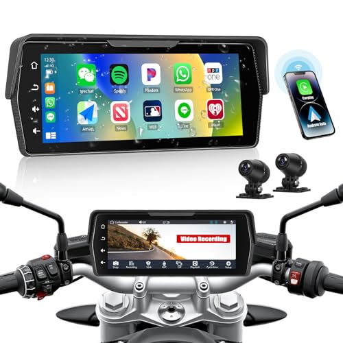 CMAECHO [2026] Motorcycle Dashcam Carplay with Front/Rear Camera, 6.86 Inch HD Touch Screen, IP68, Waterproof Motorcycles with Dual Bluetooth, WiFi, Android Auto, Mirror Link