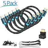 Maximm High-Speed HDMI 2.0 4K Nylon Braided Cable, 1.5 Feet, 5-Pack (Includes Cable Clips, Ties and Right Angle Adapter)