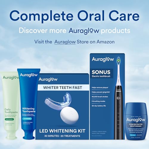 Auraglow Teeth Whitening Kit, LED Accelerator Light, 35% Carbamide Peroxide Teeth Whitening Gel, 20+ Whitening Treatments, Whitens up to 10 Shades in 7 Days