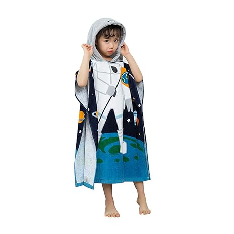 EXQUILEG 100% Baumwolle Saugfähige Kinder Badetuch Kapuzen Bademantel Bade-Poncho Kapuzenhandtuch mit Tiermotiv Kapuzenponcho