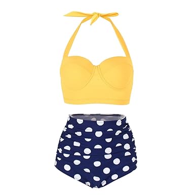 Yooeen Damen Hoher Taille Badeanzug 50er Retro Polka-Punkt Badeanzüge Bademode Zweiteiler Bikini Set Schwimmanzug