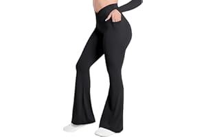 Sunzel Flare Leggings for Women with Pockets, Crossover Yoga Pants with Tummy Control, High Waisted and Wide Leg Side Pockets