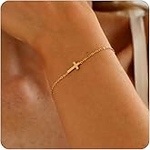 Dabovos 18K Gold Plated Cross Bracelet for Women Dainty Gold Bead Cross Bracelet Adjustable Simple Link Chain Bracelets Faith Confirmation Jewelry Gifts