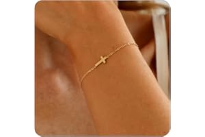 Dabovos 18K Gold Plated Cross Bracelet for Women Dainty Gold Bead Cross Bracelet Adjustable Simple Link Chain Bracelets Faith