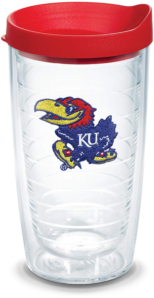 Tervis 1058285 Kansas Jayhawks Logo Tumbler with Emblem and Red Lid 16oz Clear