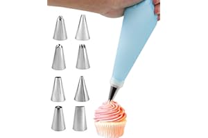 8 Pastry Nozzles and 1 Reusable Silicone Nozzle Pockets, DIY Pastry Accessory Professional Kit for Decorating Cupcakes and Mu