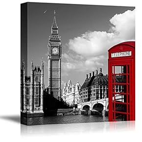 Black and White Photograph of London with Pop...