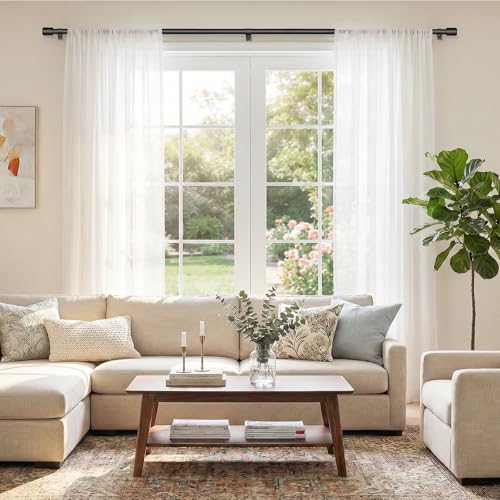 DEFYNEE Curtain Rod 81-218 cm Matt Black, Diameter 25 mm, Metal Rod for Eyelet Curtains, Extendible Ideal for Bedrooms, Living Rooms & French Doors